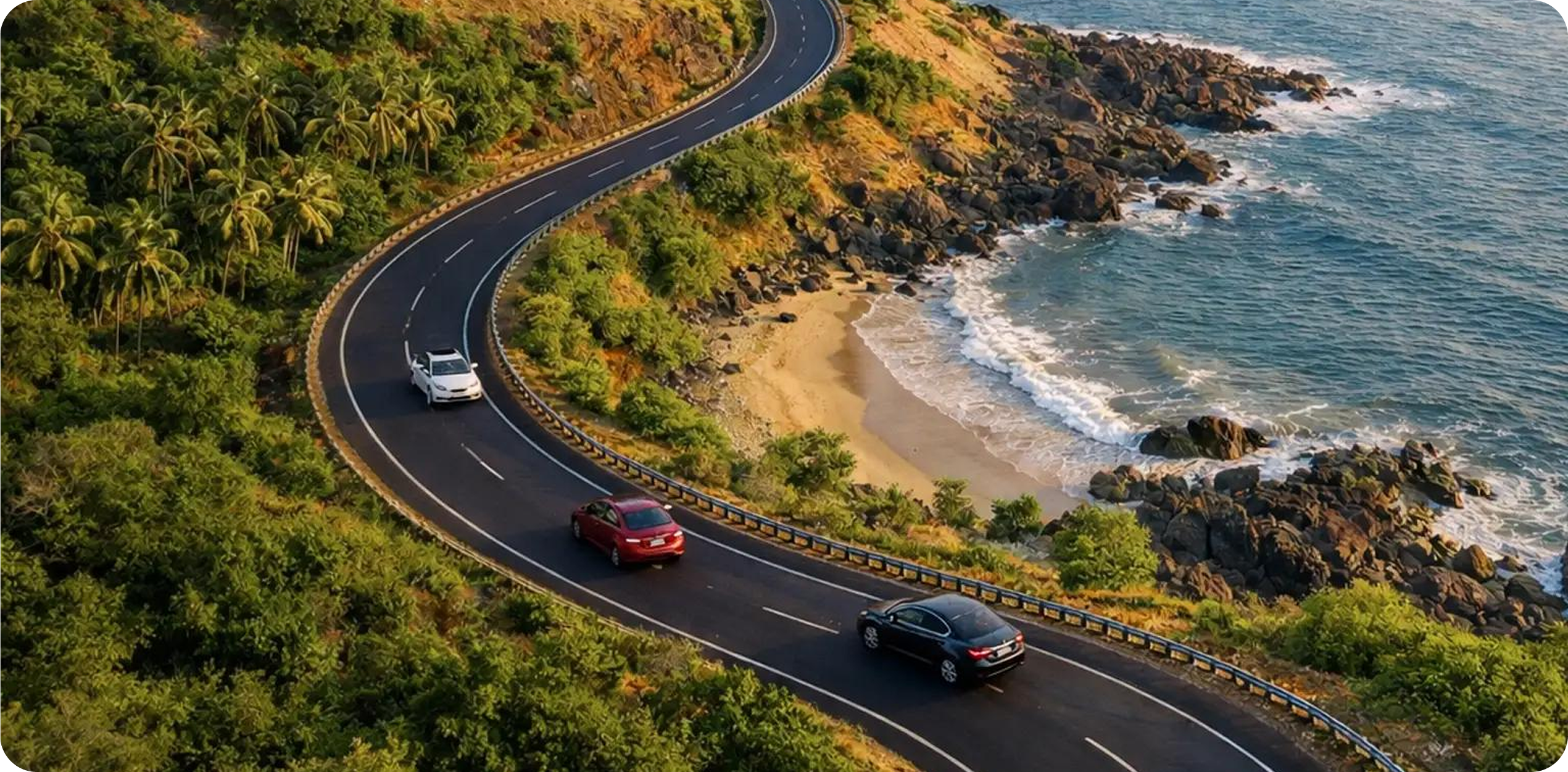 Car driving by the side of a beach